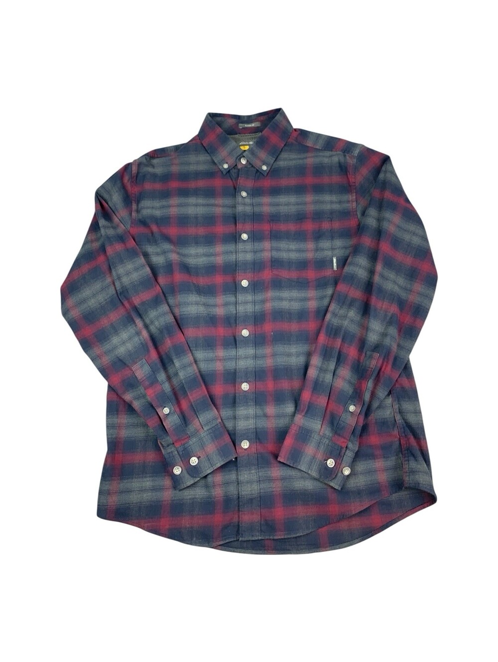 Eddie Bauer Men's Long Sleeve Shirt Classic Fit, Gray Red Plaid, Size Medium